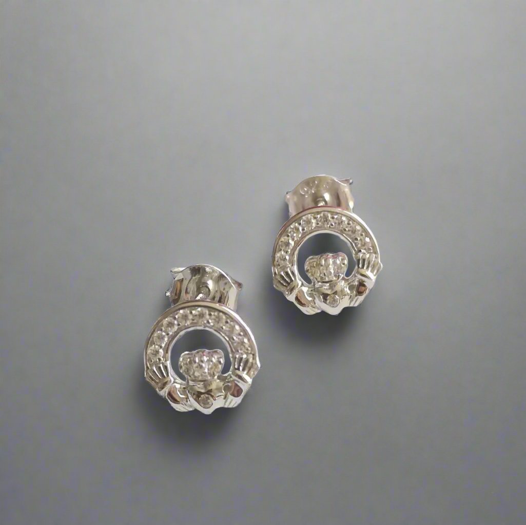 Silver and cz claddagh earrings - doyle deign dublin#