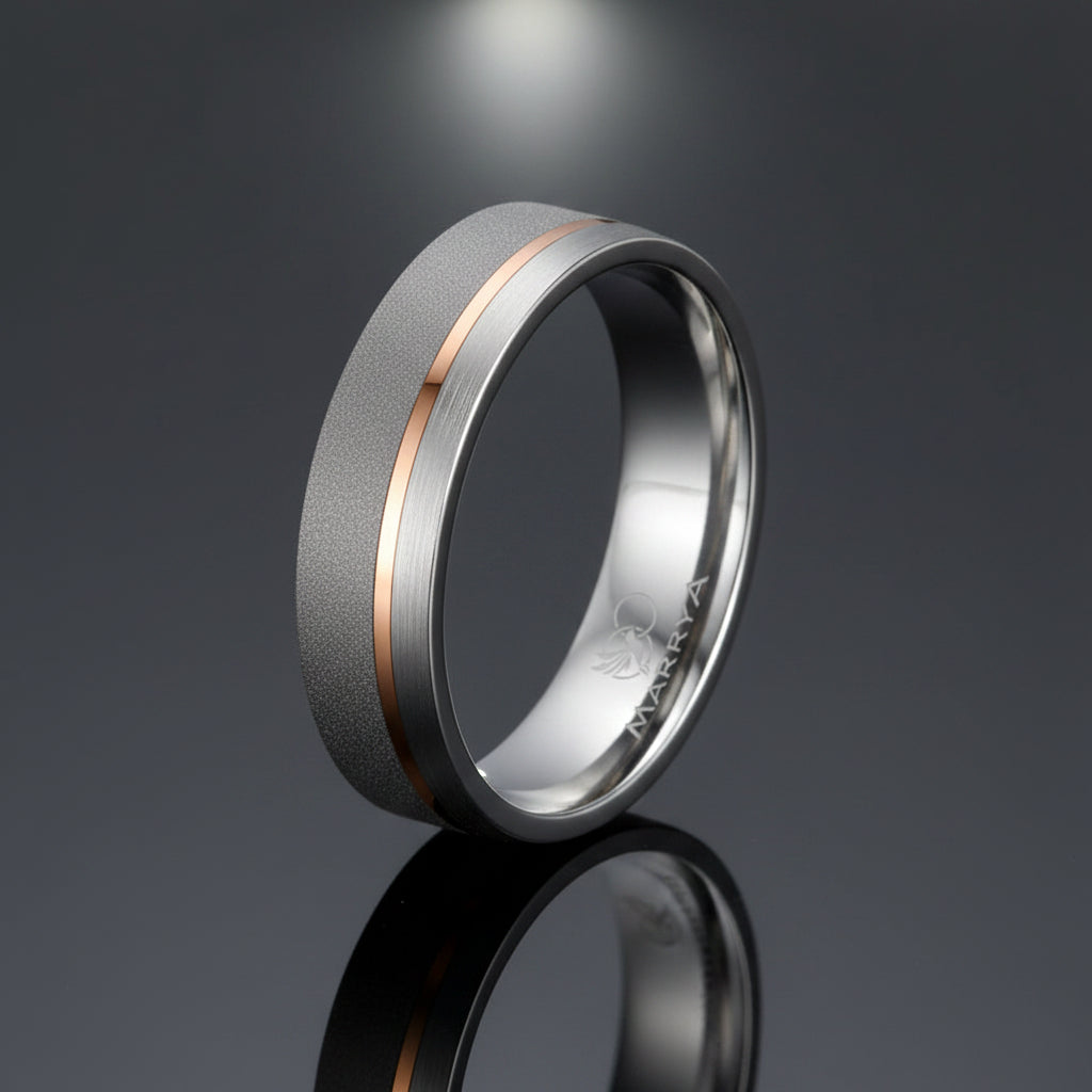 Titanium tantalum and rose gold wedding ring