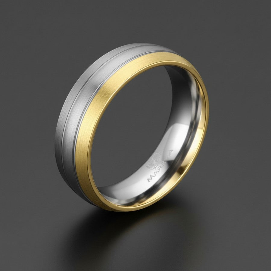 titanium ring with three finishes and gold