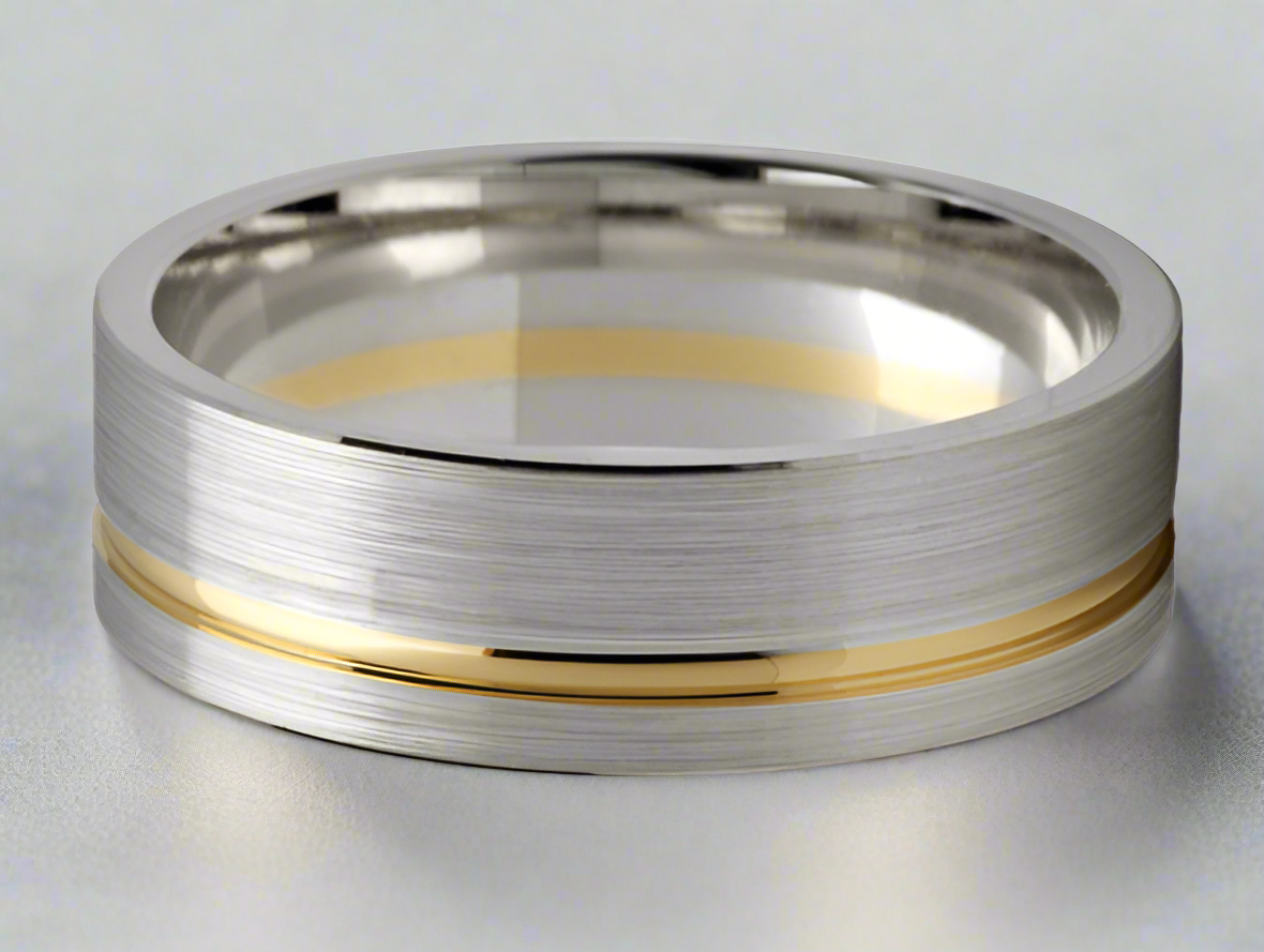 6mm Two Tone Offset Groove Ring (Flat)