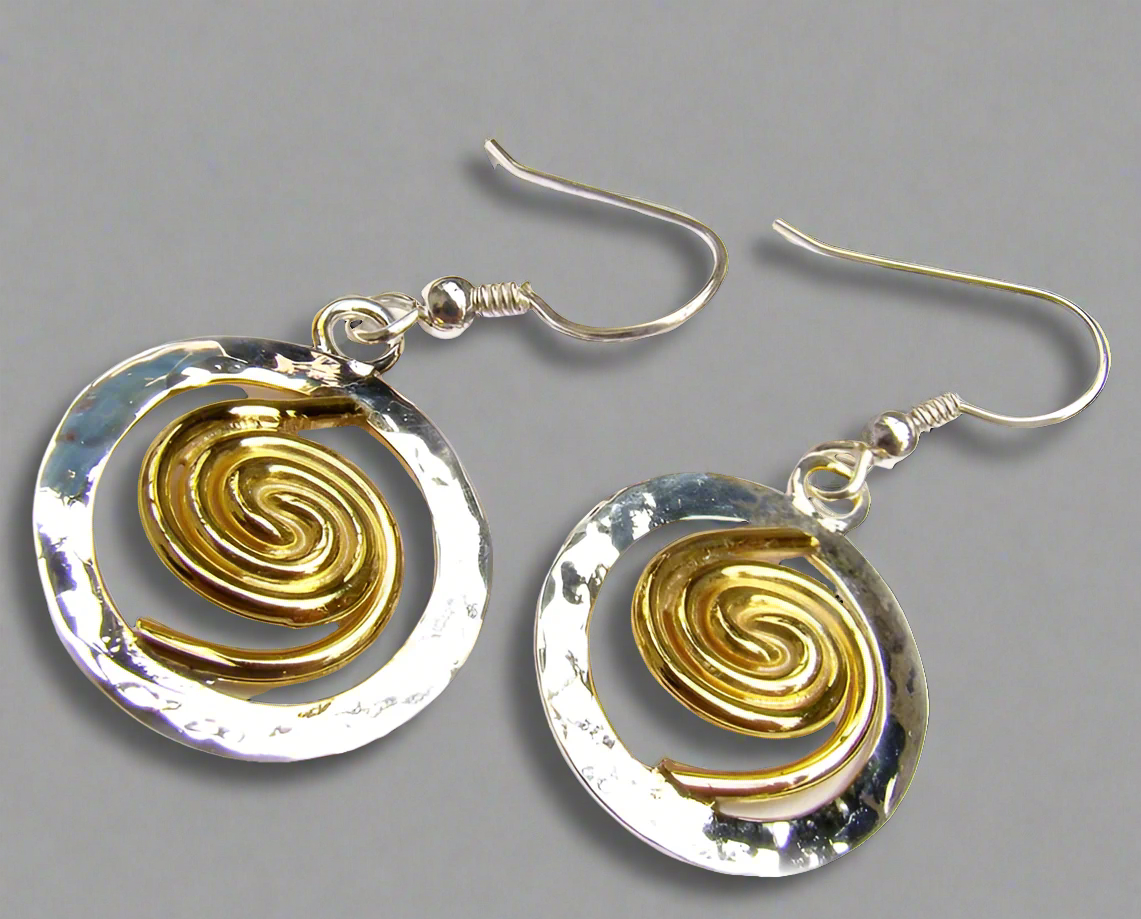 Spiral of Life Circle Earrings (22ct Gold Vermeil Spiral) Large