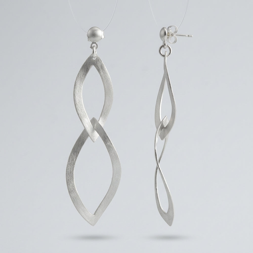silver brushed long earrings