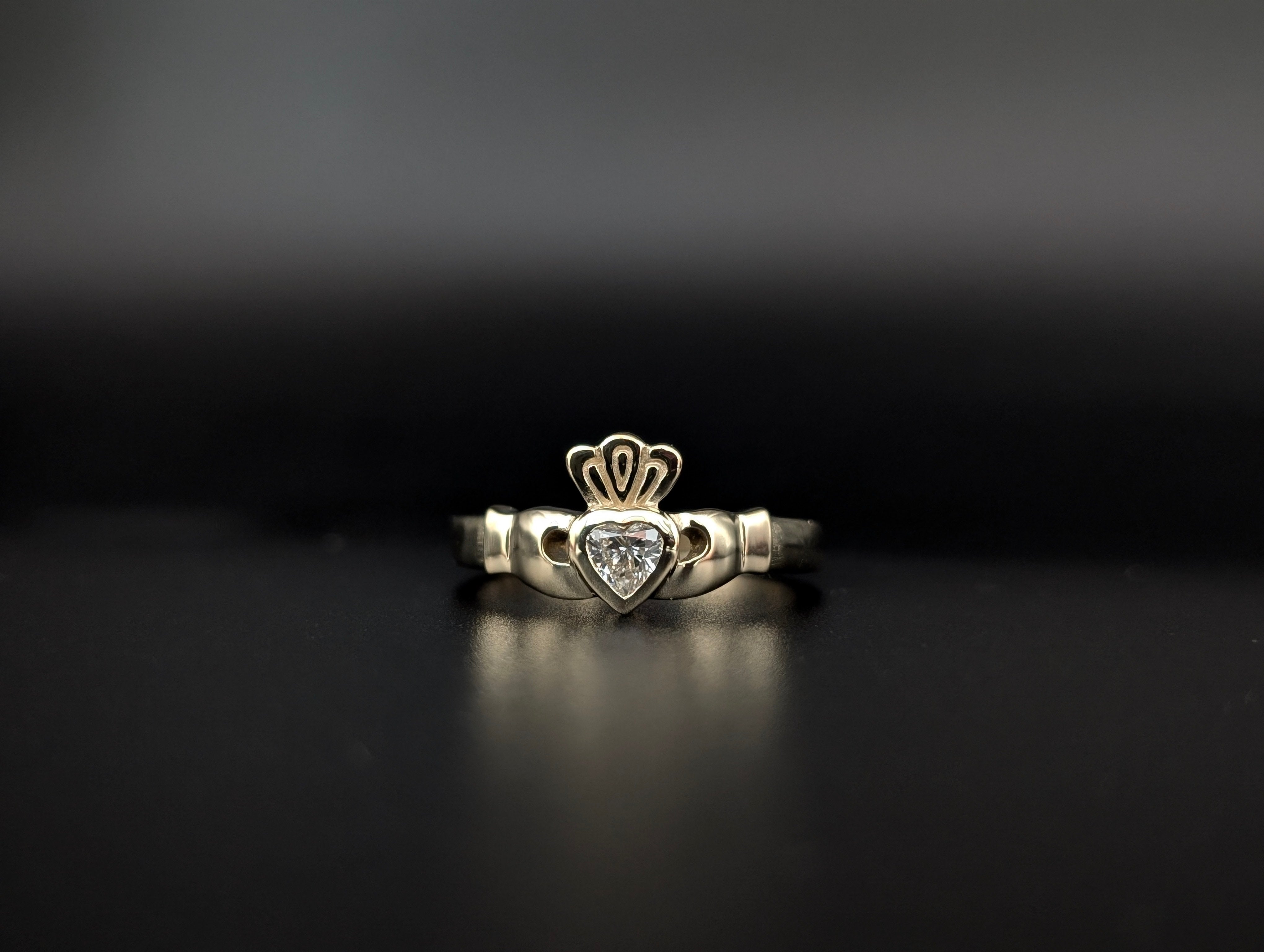 Solid Gold Claddagh Ring with Gemstone Heart