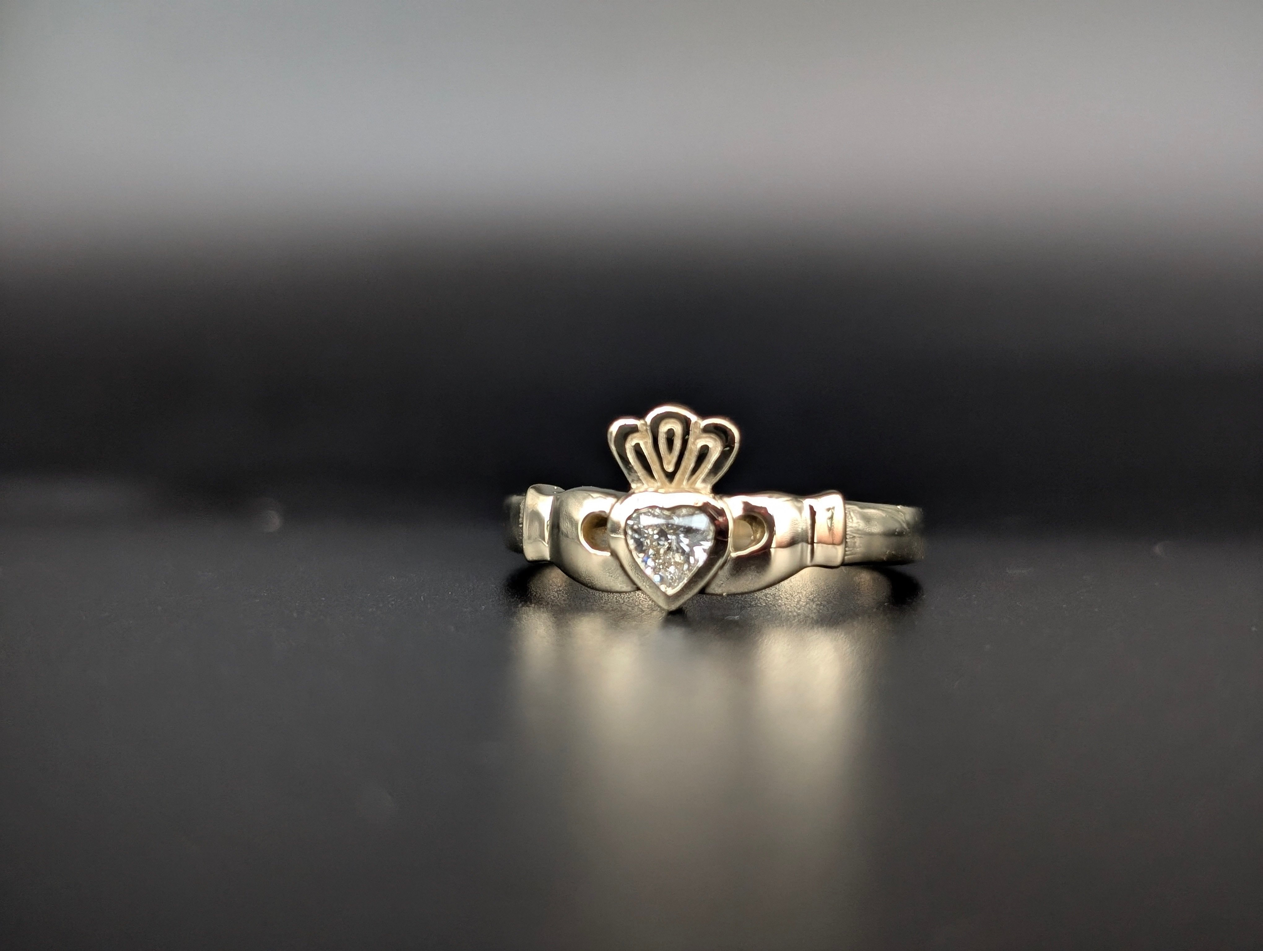 Solid Gold Claddagh Ring with Gemstone Heart