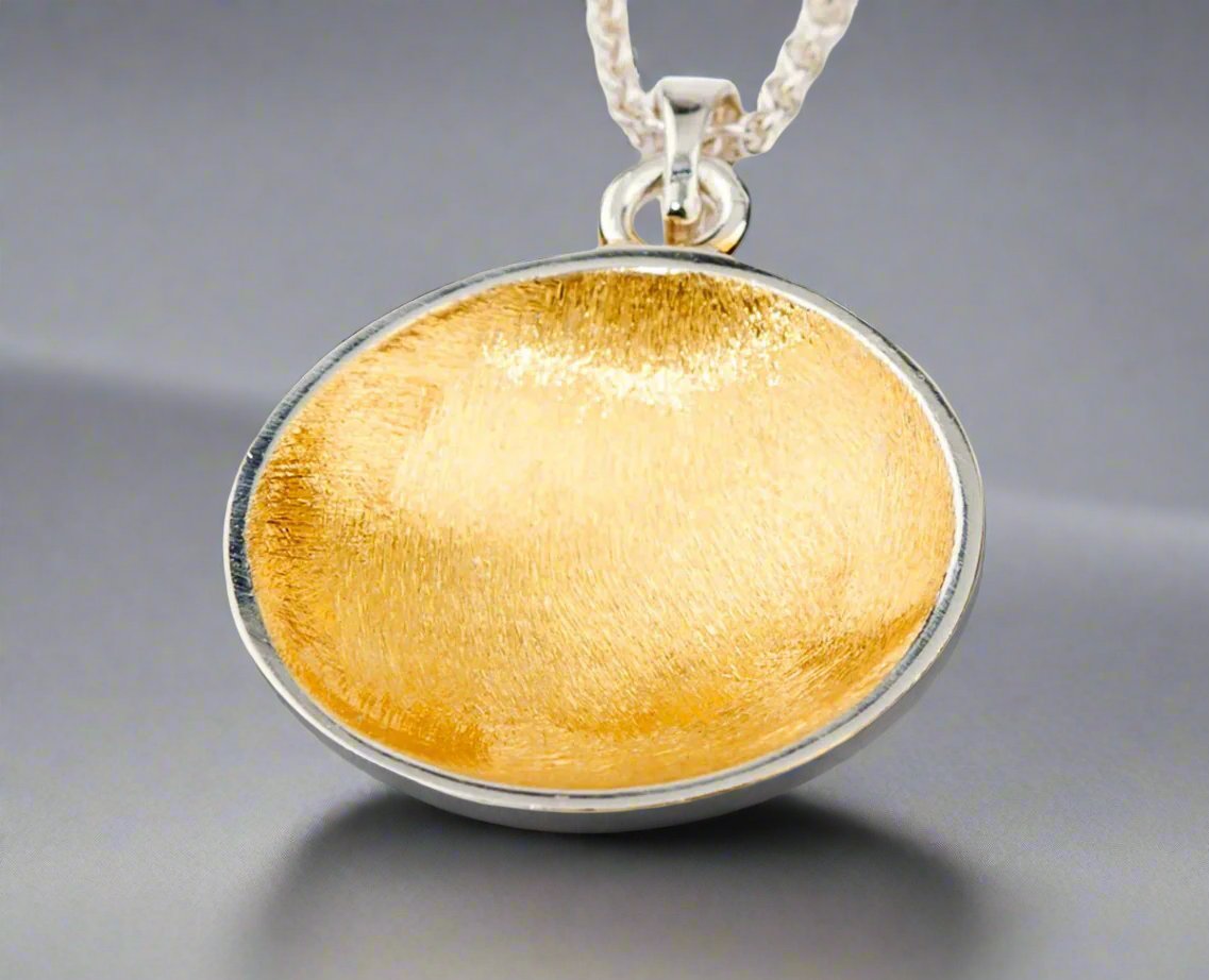 Brushed Bowl Pendant - Sterling silver & 22ct gold Vermeil (small) - Doyle Design Dublin