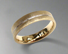 Gold Wedding Ring with Groove Detail & Scratch Finish (inside court) - Doyle Design Dublin