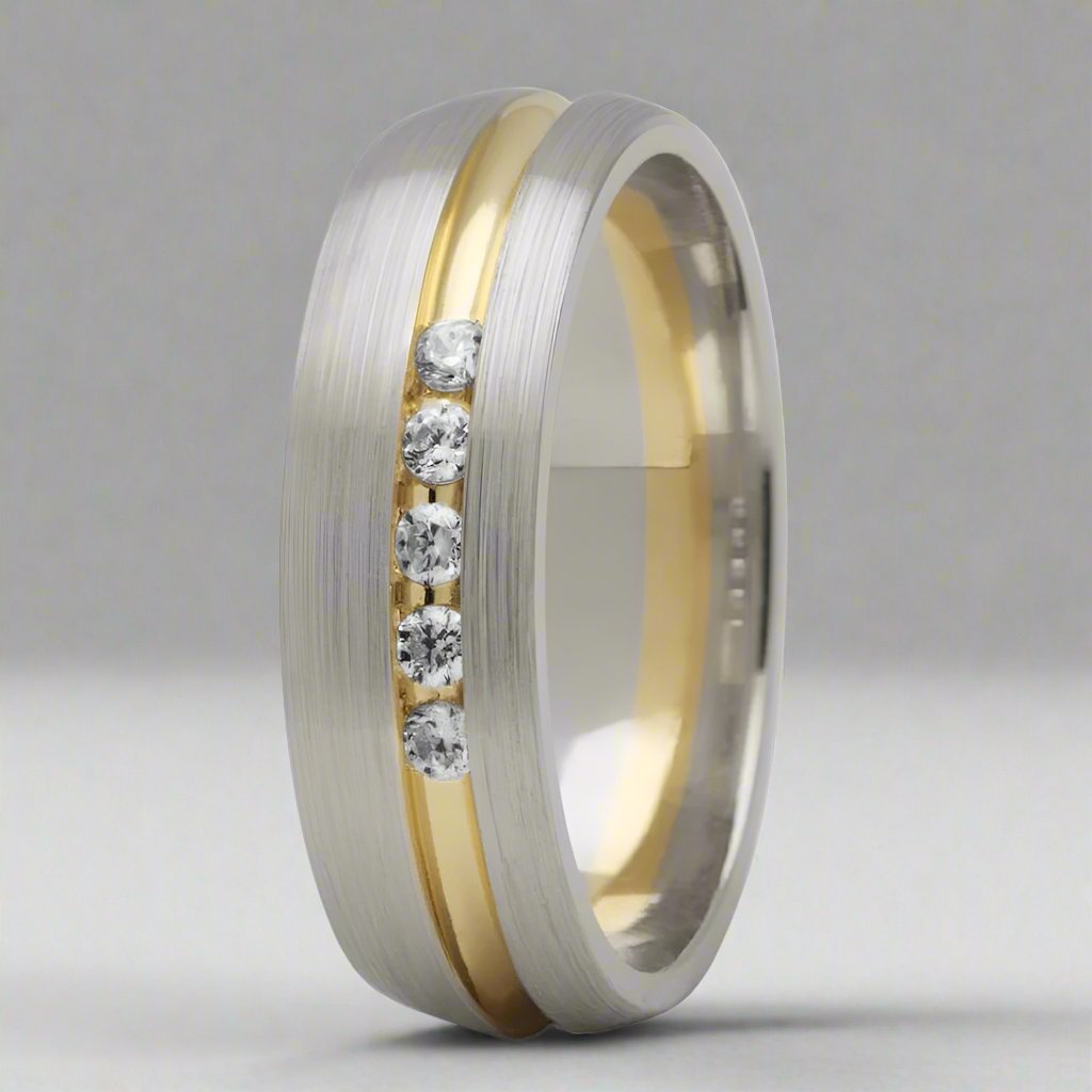 Diamond Set Groove Ring (two tone)