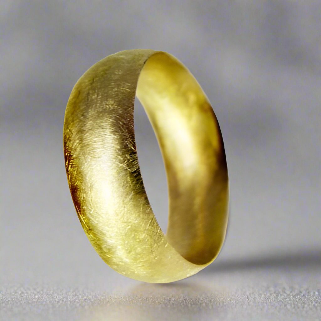 Gold Wedding Ring Court Shape with Random Scratch Finish - Doyle Design Dublin