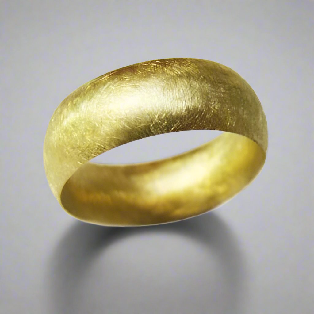 Gold Wedding Ring Court Shape with Random Scratch Finish - Doyle Design Dublin