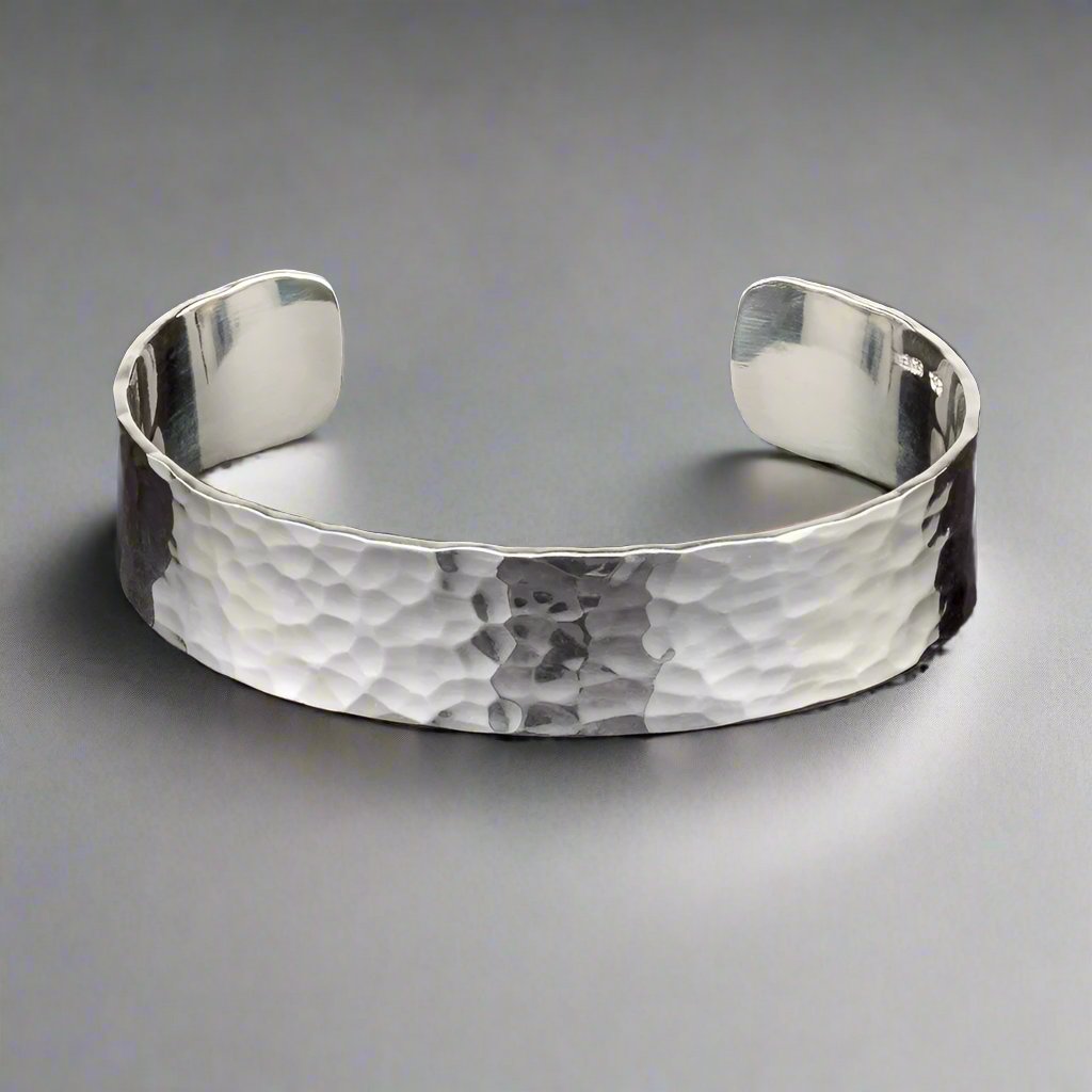 Sterling Silver 15mm Wide Hammered Torc Bracelet - Doyle Design Dublin