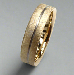 Gold Wedding Ring with Groove Detail & Scratch Finish (inside court) - Doyle Design Dublin