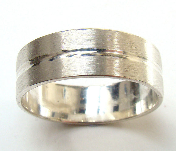 White Gold Mans Groove Ring with Emery Finish (7mm) - Doyle Design Dublin