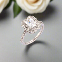 Rectangular Radiant Cut Double Halo Diamond Ring - Doyle Design Dublin