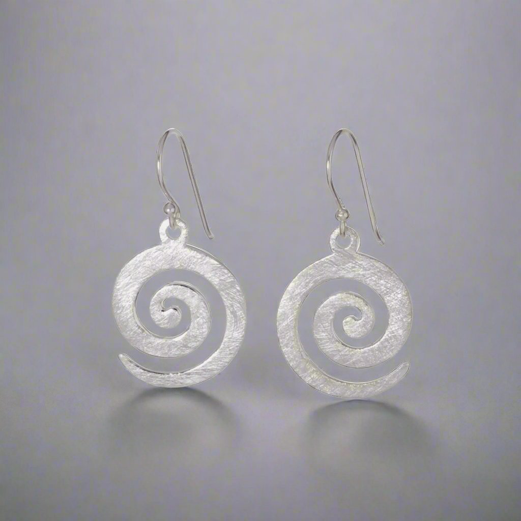 Scratched Finish Spiral Drop Earrings-Silver - Doyle Design Dublin