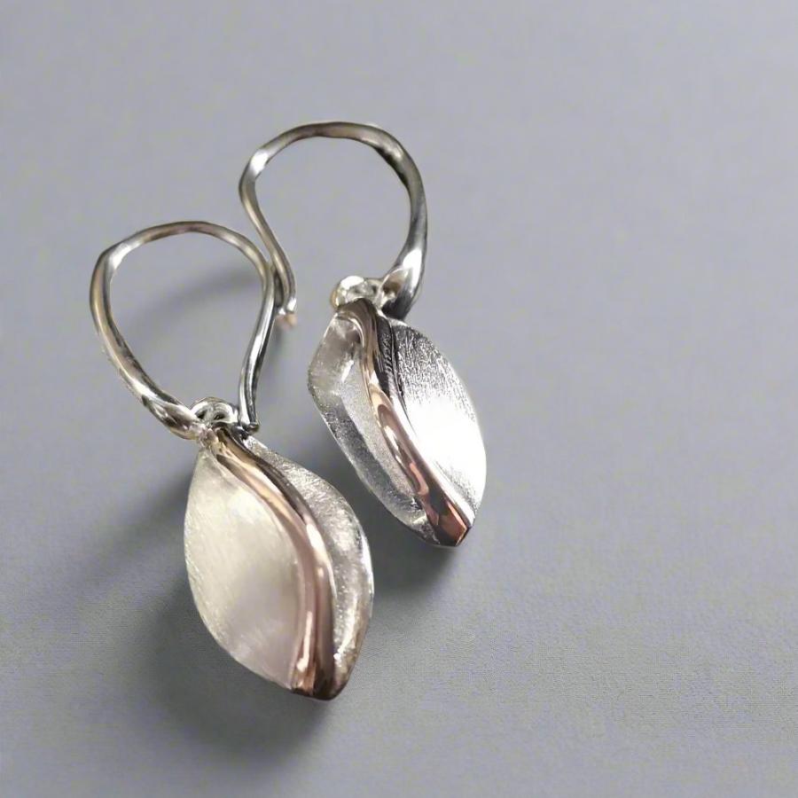Almond Earrings- Two tone with Rose Gold Vermeil