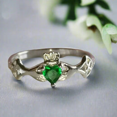 Claddagh Ring with Trinity Knot & Gemstone - Doyle Design Dublin