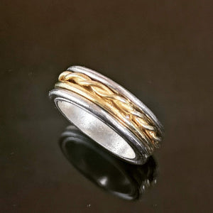 Roped In 2 - Chunky White & Yellow Gold Ring - Doyle Design Dublin