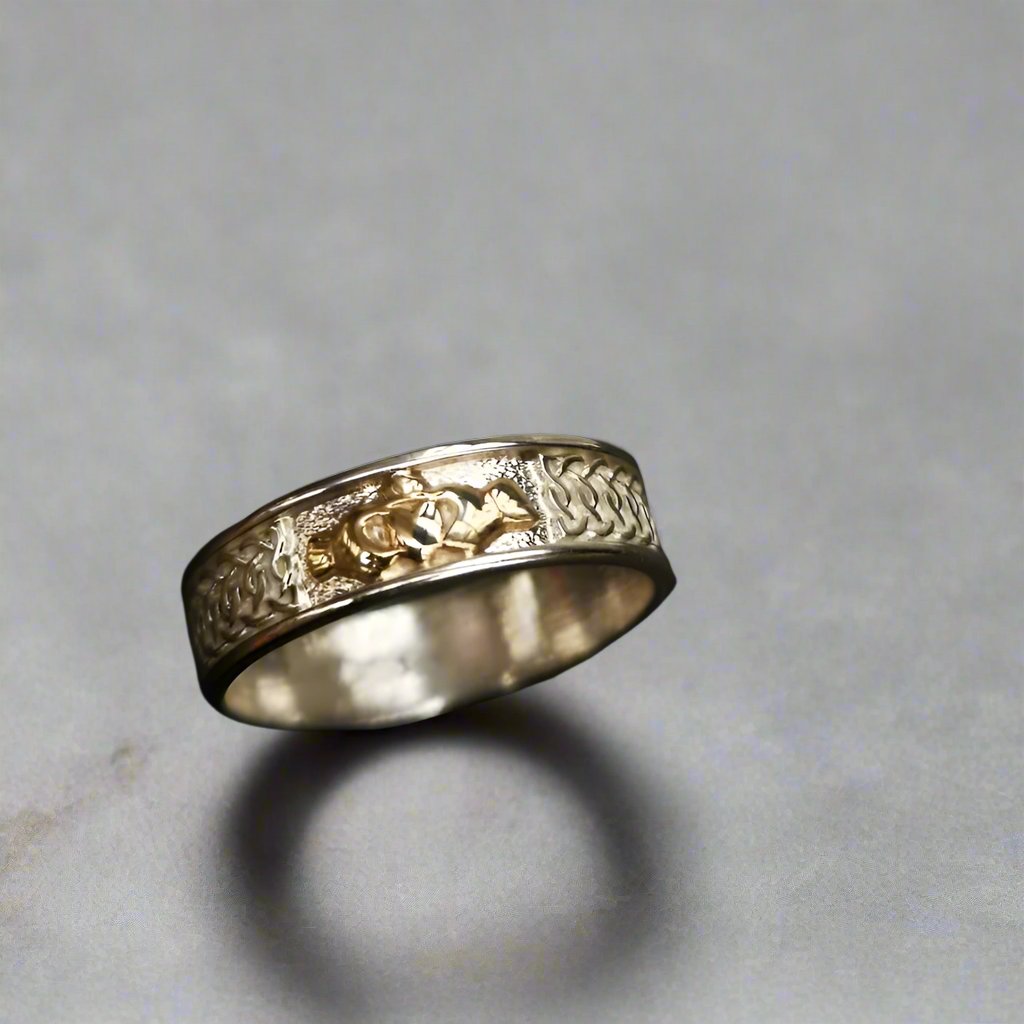 Claddagh Knotwork ring white and yellow gold - Doyle Design Dublin