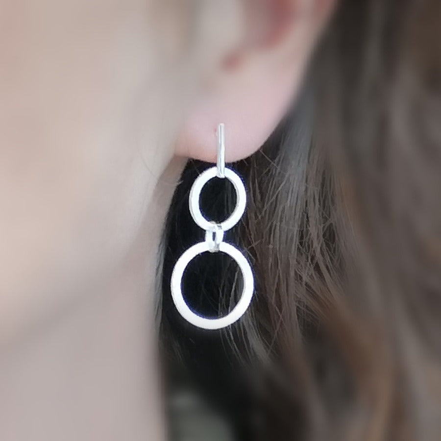 Silver Ringed Earrings on the lobe