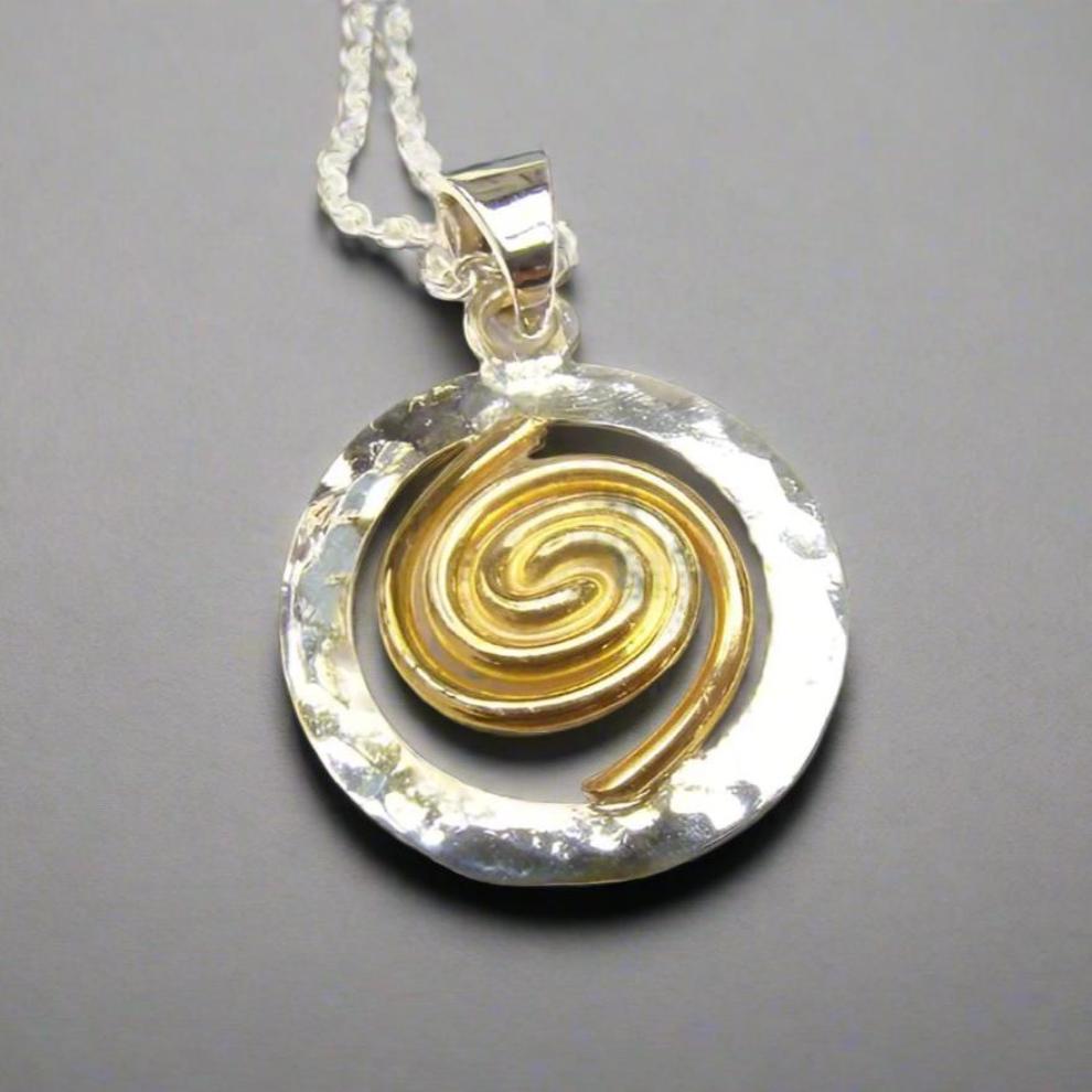 Spiral of Life Circle Pendant (Gold Vermeil Spiral) Large - Doyle Design Dublin