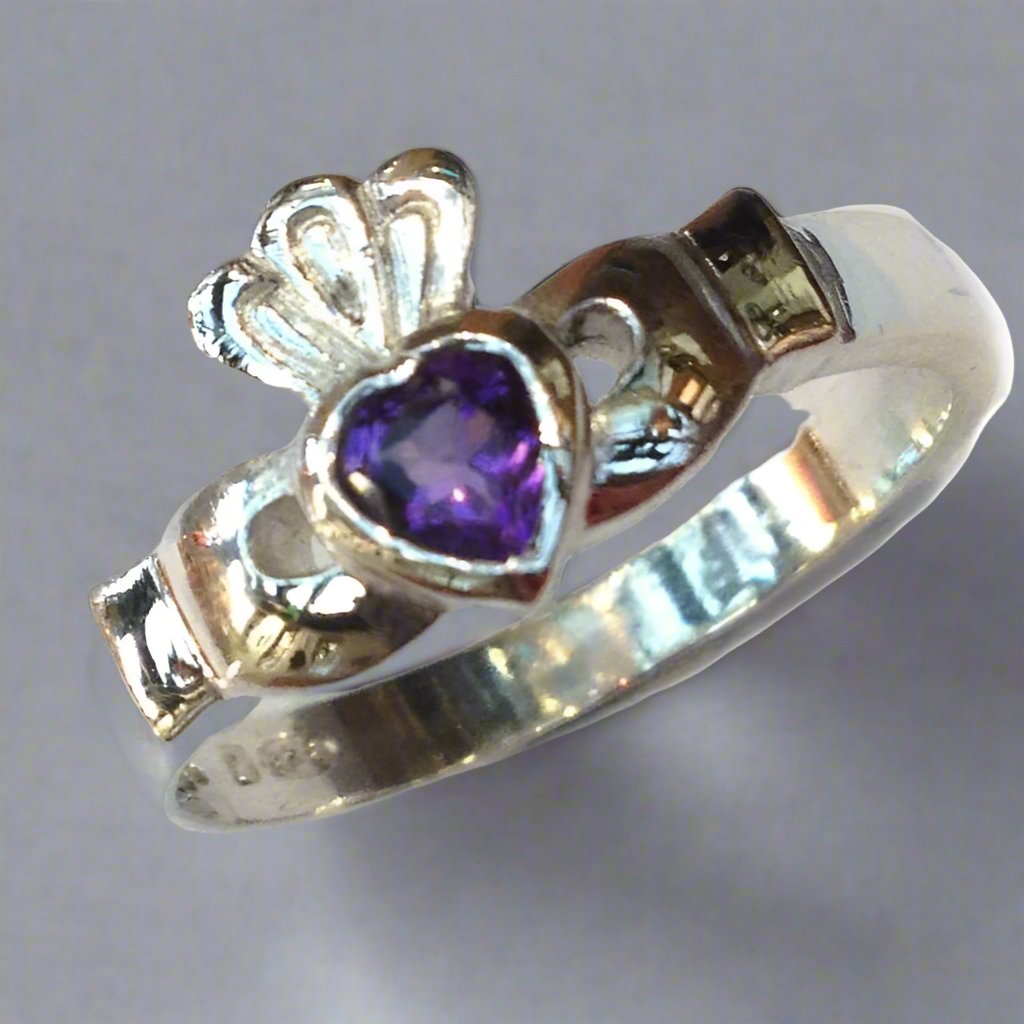 Claddagh Ring with Gemstone Heart - Doyle Design Dublin