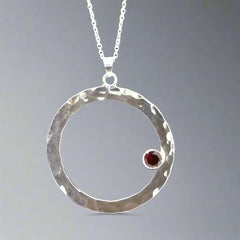 Hammered Halo Pendant with Garnet - Doyle Design Dublin