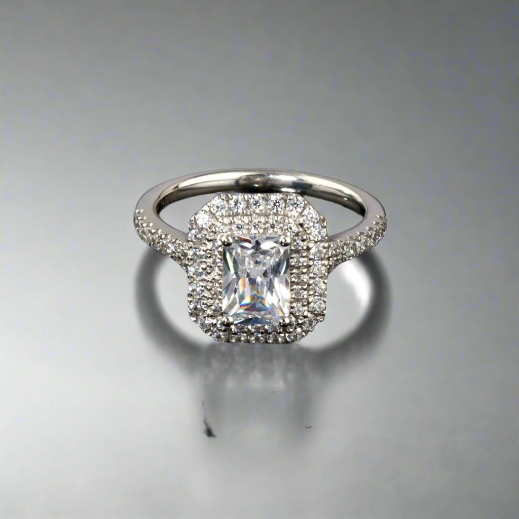 Rectangular Radiant Cut Double Halo Diamond Ring - Doyle Design Dublin