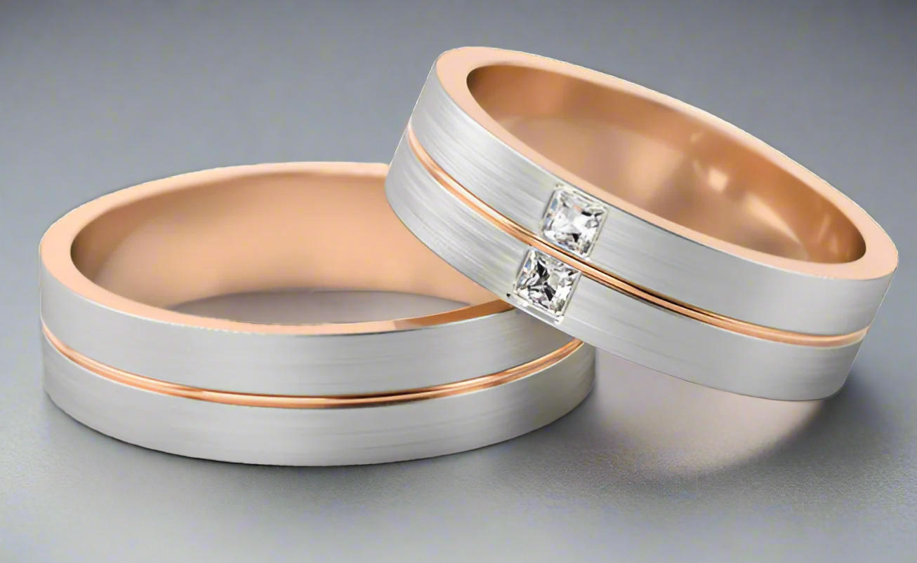 Two Tone Princess Cut Diamond Wedding Ring - Doyle Design Dublin